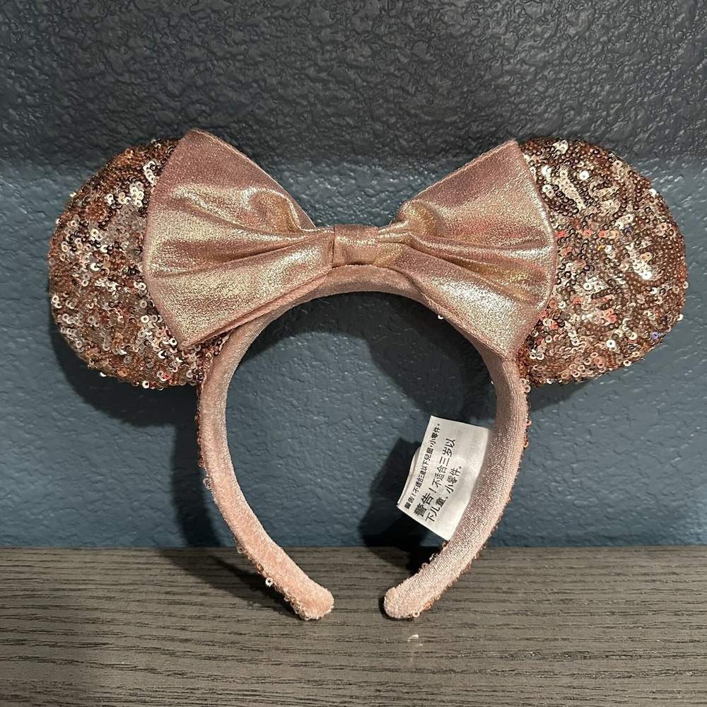 NWOT Disney Parks Rose Gold Sequined Minnie Ears Headband Adult Original 2017